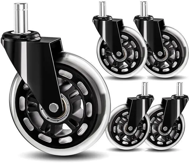Main image of Office Chair Wheels 3" Inch Roller Blade Rubber Chair Casters Replacement, Heavy Duty Quiet No Scratch Gaming Chair Wheel for Hardwood Floor Carpet, Set of 5, 11mm Universal Fit/Not for 1KEA