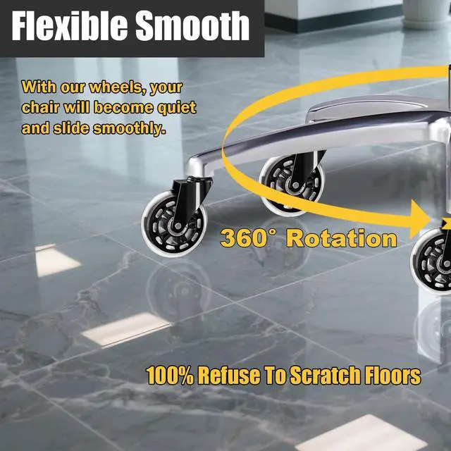 Alt view image 6 of 7 - Office Chair Wheels 3" Inch Roller Blade Rubber Chair Casters Replacement, Heavy Duty Quiet No Scratch Gaming Chair Wheel for Hardwood Floor Carpet, Set of 5, 11mm Universal Fit/Not for 1KEA