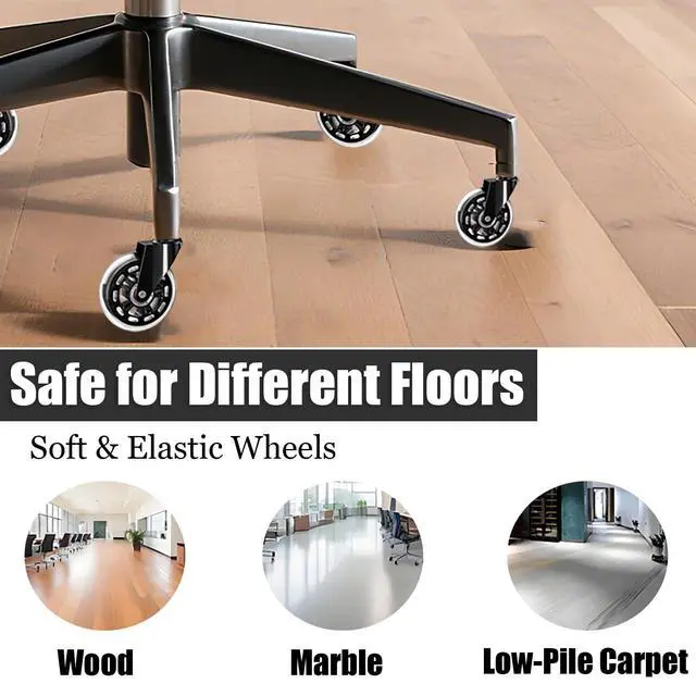 Alt view image 7 of 7 - Office Chair Wheels 3" Inch Roller Blade Rubber Chair Casters Replacement, Heavy Duty Quiet No Scratch Gaming Chair Wheel for Hardwood Floor Carpet, Set of 5, 11mm Universal Fit/Not for 1KEA