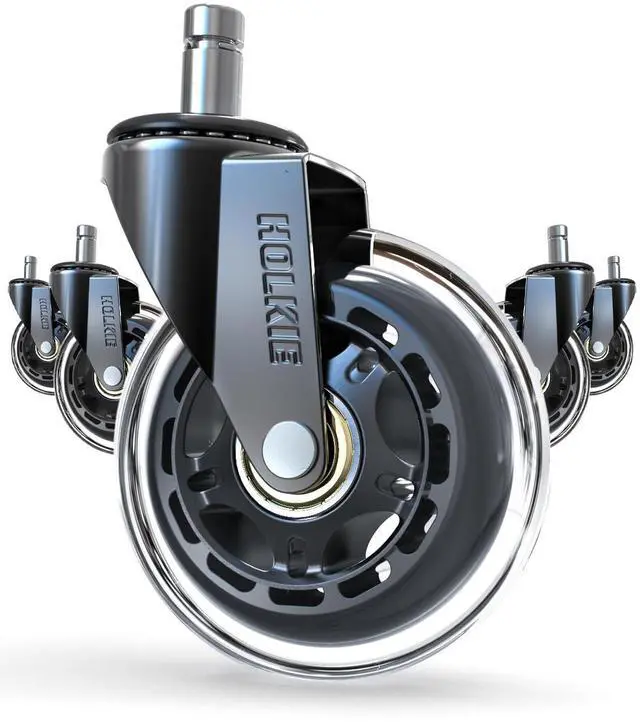 Main image of Office Chair Wheels - Universal Fit 3 Inch Roller Blade Casters - Safe for Hardwood Carpet Floors - Heavy Duty Rubber Replacement for Gaming Chairs - Smooth, Silent Glide - Set of 5