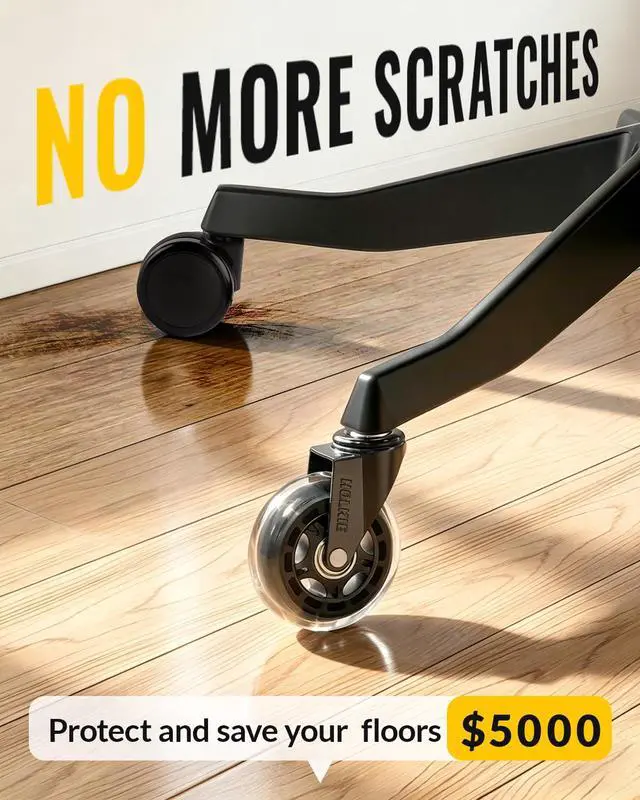 Alt view image 3 of 7 - Office Chair Wheels - Universal Fit 3 Inch Roller Blade Casters - Safe for Hardwood Carpet Floors - Heavy Duty Rubber Replacement for Gaming Chairs - Smooth, Silent Glide - Set of 5