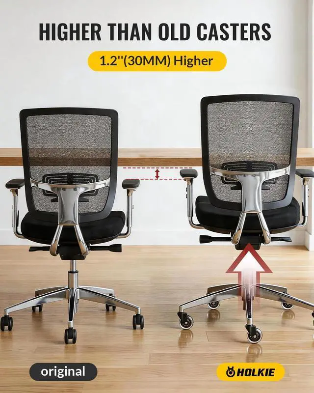 Alt view image 4 of 7 - Office Chair Wheels - Universal Fit 3 Inch Roller Blade Casters - Safe for Hardwood Carpet Floors - Heavy Duty Rubber Replacement for Gaming Chairs - Smooth, Silent Glide - Set of 5