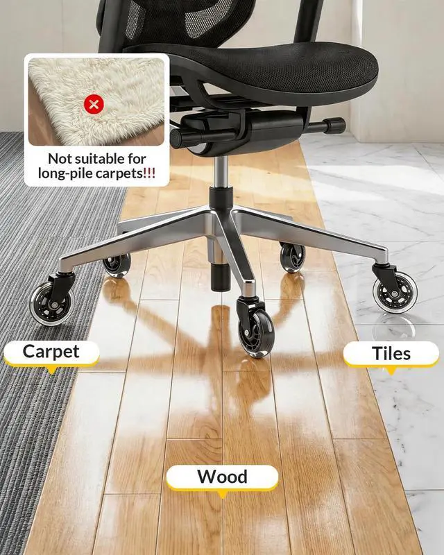 Alt view image 6 of 7 - Office Chair Wheels - Universal Fit 3 Inch Roller Blade Casters - Safe for Hardwood Carpet Floors - Heavy Duty Rubber Replacement for Gaming Chairs - Smooth, Silent Glide - Set of 5