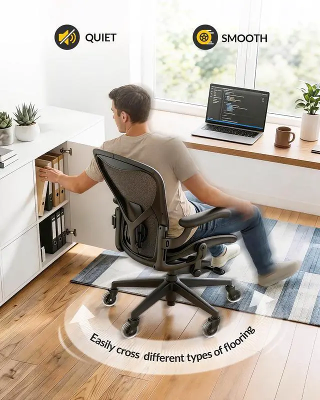 Alt view image 7 of 7 - Office Chair Wheels - Universal Fit 3 Inch Roller Blade Casters - Safe for Hardwood Carpet Floors - Heavy Duty Rubber Replacement for Gaming Chairs - Smooth, Silent Glide - Set of 5