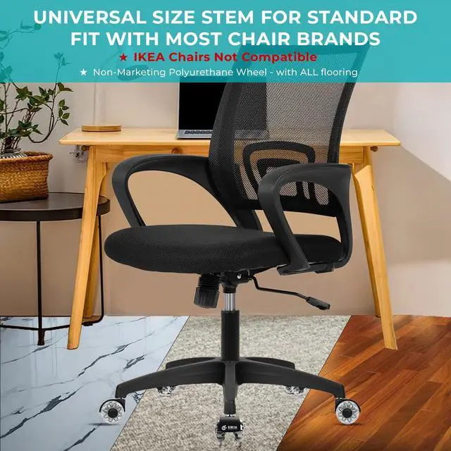Alt view image 3 of 7 - Premium 2 Inch Office Chair Caster Wheels (Set of 5) - Heavy-Duty, Smooth Rolling, Safe for All Floors, Silent and Durable Replacement for Home and Office Chairs
