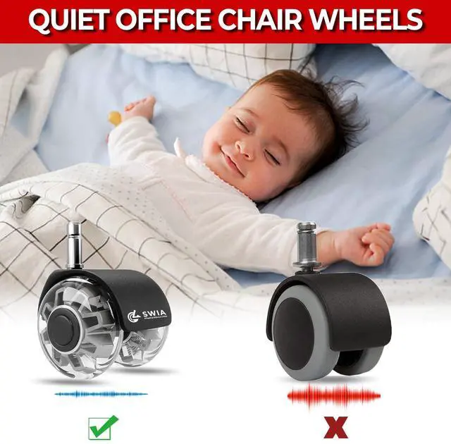 Alt view image 4 of 7 - Premium 2 Inch Office Chair Caster Wheels (Set of 5) - Heavy-Duty, Smooth Rolling, Safe for All Floors, Silent and Durable Replacement for Home and Office Chairs