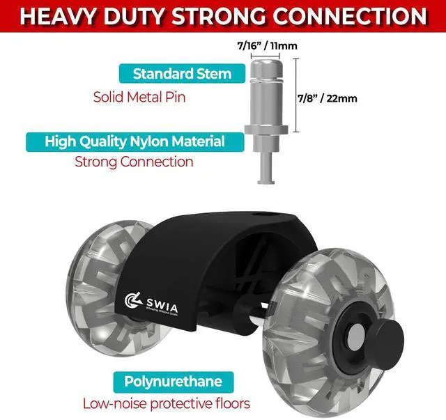 Alt view image 6 of 7 - Premium 2 Inch Office Chair Caster Wheels (Set of 5) - Heavy-Duty, Smooth Rolling, Safe for All Floors, Silent and Durable Replacement for Home and Office Chairs