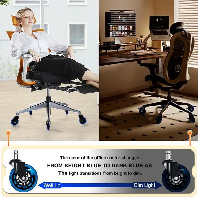 Alt view image 2 of 7 - Office Chair Wheels for Casters Replacement - 3" Rubber Wheels for Computer Gaming Desk Caster Smooth & Safe Rolling for All Floors Including Hardwood and Carpet - Set of 5 - Blue