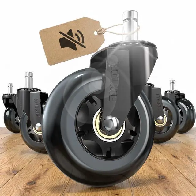 Main image of Office Chair Wheels Roller Blade Caster 11x22mm All Black 3 Inch Chair Wheels for Office Rubber Rolling Set of 5 for Carpet Hardwood Floors Gaming Smooth & Silence Gliding