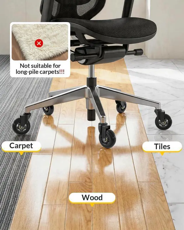 Alt view image 5 of 7 - Office Chair Wheels Roller Blade Caster 11x22mm All Black 3 Inch Chair Wheels for Office Rubber Rolling Set of 5 for Carpet Hardwood Floors Gaming Smooth & Silence Gliding