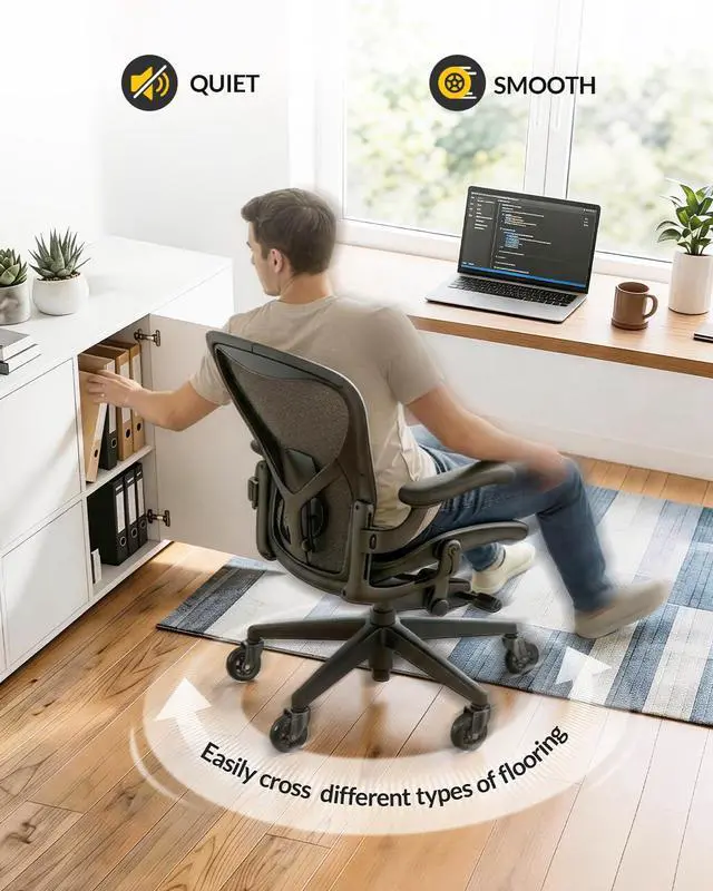 Alt view image 7 of 7 - Office Chair Wheels Roller Blade Caster 11x22mm All Black 3 Inch Chair Wheels for Office Rubber Rolling Set of 5 for Carpet Hardwood Floors Gaming Smooth & Silence Gliding