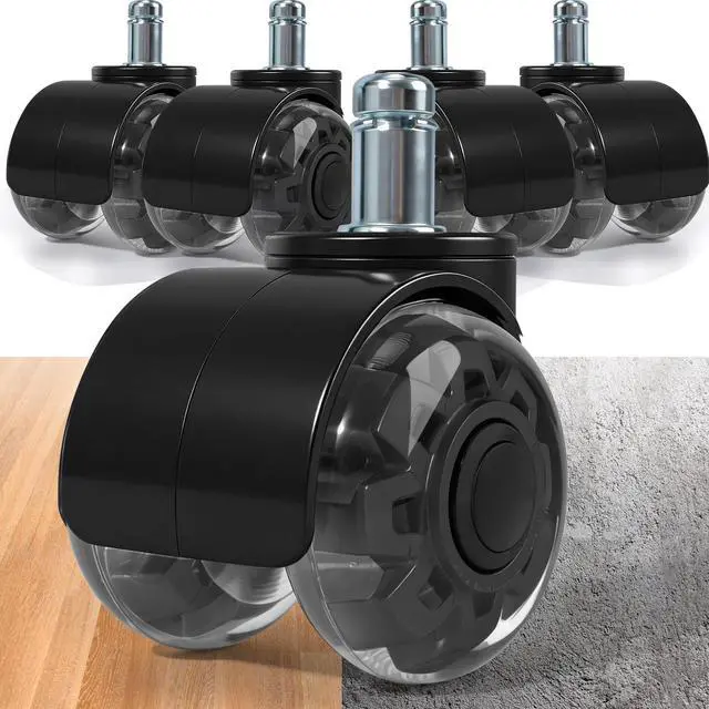 Main image of 2 Inch Office Chair Wheel Replacement(Set of 5), Rubber Roller Caster Wheels for Chairs for Office Chairs,Smooth & Quiet for All Floors,11x22mm Chair Casters Fit for 98% Computer,Gaming,Desk Chairs