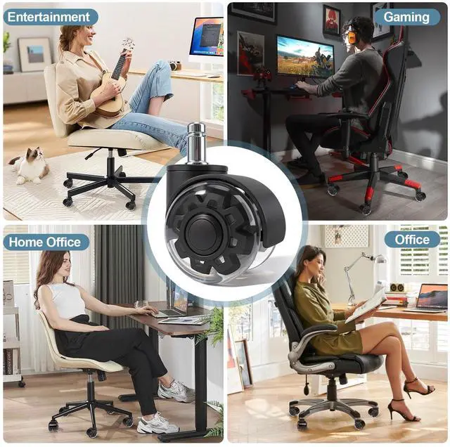 Alt view image 7 of 7 - 2 Inch Office Chair Wheel Replacement(Set of 5), Rubber Roller Caster Wheels for Chairs for Office Chairs,Smooth & Quiet for All Floors,11x22mm Chair Casters Fit for 98% Computer,Gaming,Desk Chairs