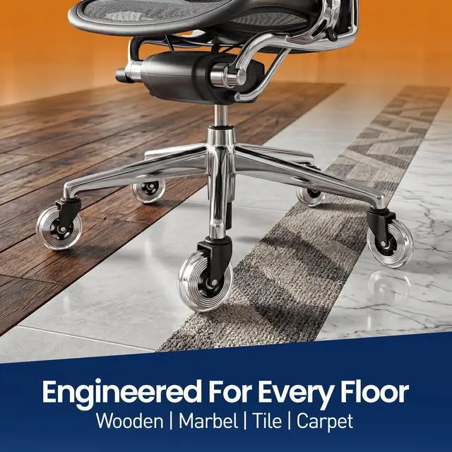 Alt view image 4 of 7 - Office Chair Wheels Set of 5 3 Inch Roller Blade Wheels Office Chairs, Office Chair casters Desk & Gaming Chair Quiet for Carpet, Hardwood & Wood Floors - Not for IKEA