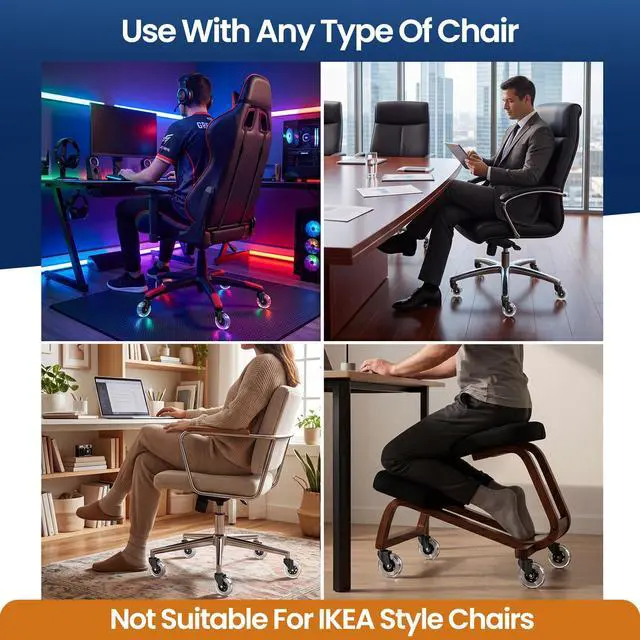 Alt view image 6 of 7 - Office Chair Wheels Set of 5 3 Inch Roller Blade Wheels Office Chairs, Office Chair casters Desk & Gaming Chair Quiet for Carpet, Hardwood & Wood Floors - Not for IKEA