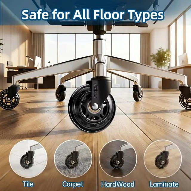 Alt view image 4 of 7 - 3 Inch Office Chair Wheels - Rubber Chair Casters Replacement, Heavy-Duty Computer Gaming Desk Caster Wheel Smooth & Safe Rolling for All Floors Including Hardwood and Carpet, Set of 5