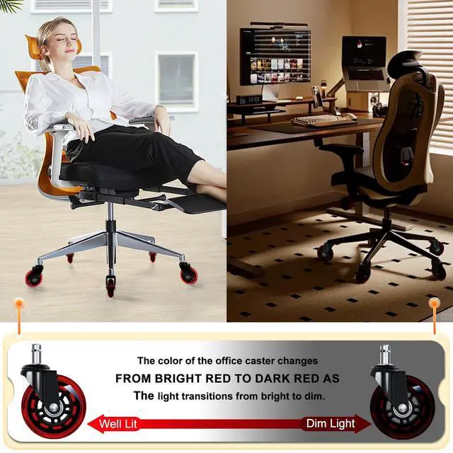 Alt view image 2 of 7 - Office Chair Wheels for Casters Replacement - 3" Rubber Wheels for Computer Gaming Desk Caster Smooth & Safe Rolling for All Floors Including Hardwood and Carpet - Set of 5 - Red