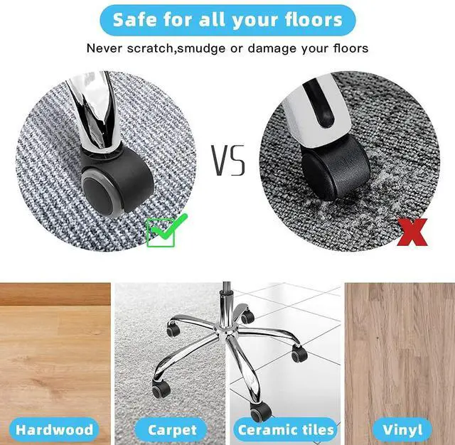 Alt view image 4 of 7 - Office Chair Caster Wheels Replacement(Set of 5) for Hardwood Floors and Carpet- Heavy Duty Caster Support up to 1000bls, Office Rubber Chair Wheels,2 inch,Universal Size (Grey)