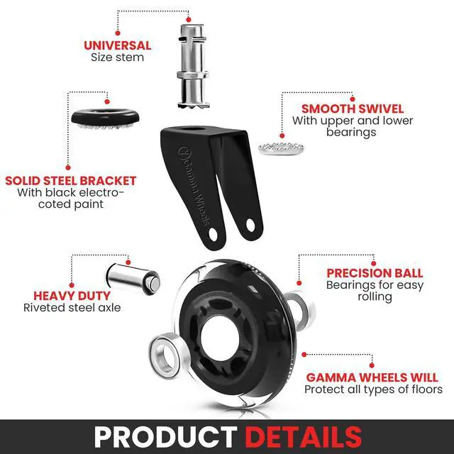 Alt view image 3 of 7 - Premium Office Chair Wheels Black, Pack of 5, 7/16 x 7/8 Inch Heavy Duty Chair Wheels Replacement for Scratch-Free, Smooth & Silent Rolling Suitable for Floors & Carpet