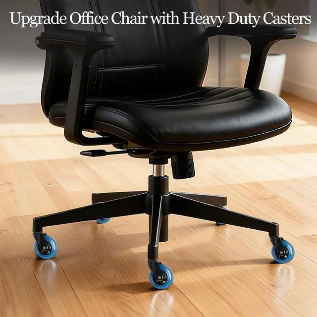 Alt view image 2 of 7 - Blue Office Chair Wheels 3" Roller Blade Rubber Chair Casters Replacement, Heavy Duty Quiet No Scratch Gaming Chair Wheel for Hardwood Floor Carpet, Set of 5, 11mm Universal Fit/Not for 1KEA