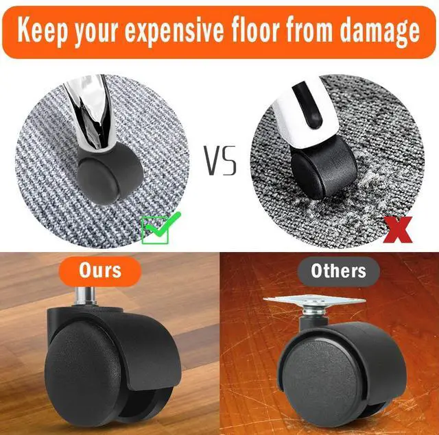 Alt view image 3 of 7 - Office Chair Wheels - 2 Inch Chair Caster Wheel Set of 5, Heavy Duty Chair Wheel Replacement Supports 1000 lbs, No Noise, Suitable for Hardwood Floors and Carpets