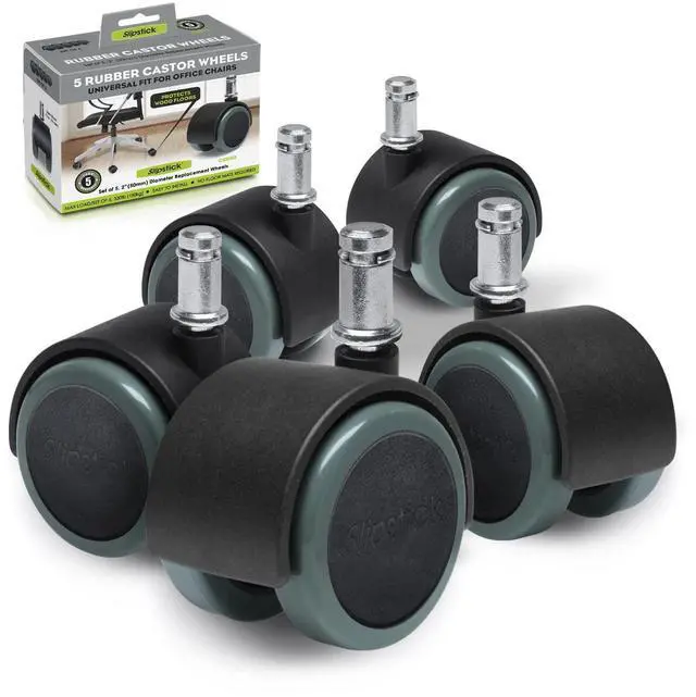 Main image of CB680 50mm (2 Inch) Floor Protecting Rubber Office Chair Caster Wheels (Set of 5) Standard Stem Size - Black/Gray