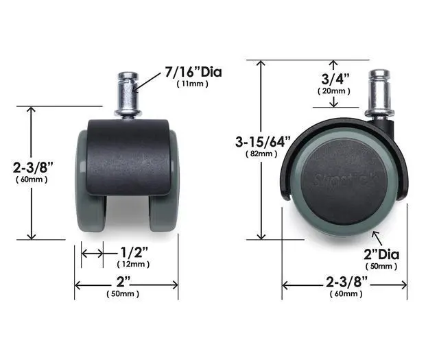 Alt view image 2 of 3 - CB680 50mm (2 Inch) Floor Protecting Rubber Office Chair Caster Wheels (Set of 5) Standard Stem Size - Black/Gray