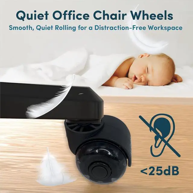 Alt view image 6 of 7 - Office Chair Wheels Replacement Set of 5 Heavy Duty Rubber Casters, Smooth & Quiet Rolling for Hardwood Floors and Carpet, Universal Stem, No Floor Mat Needed (Double Black, 2inch-660lbs)
