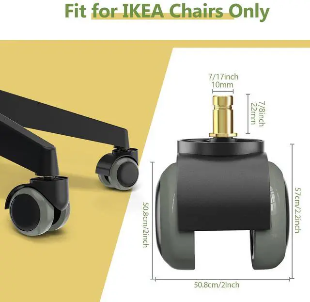 Alt view image 2 of 7 - Office Chair Wheels Replacement for IKEA Chairs, 10mm Stem (Set of 5), 2" Heavy Duty Swivel Polyurethane Casters for IKEA Chair Furniture Accessories, Protection for Hardwood Floors Carpet