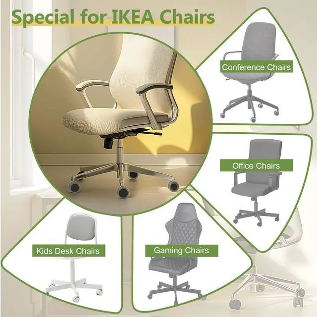 Alt view image 4 of 7 - Office Chair Wheels Replacement for IKEA Chairs, 10mm Stem (Set of 5), 2" Heavy Duty Swivel Polyurethane Casters for IKEA Chair Furniture Accessories, Protection for Hardwood Floors Carpet