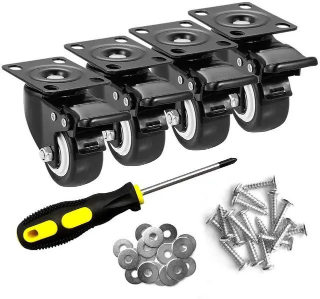 Main image of 2" Caster Wheels Set of 4, Heavy Duty Casters with Brake, No Noise Locking Polyurethane (PU) Wheels, Swivel Plate Castors Pack 4