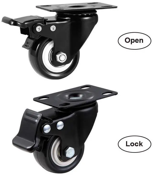 Alt view image 4 of 7 - 2" Caster Wheels Set of 4, Heavy Duty Casters with Brake, No Noise Locking Polyurethane (PU) Wheels, Swivel Plate Castors Pack 4