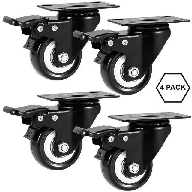 Alt view image 5 of 7 - 2" Caster Wheels Set of 4, Heavy Duty Casters with Brake, No Noise Locking Polyurethane (PU) Wheels, Swivel Plate Castors Pack 4
