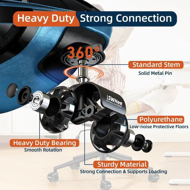 Alt view image 5 of 7 - 2'' Office Chair Wheels, Heavy Duty Desk Chair Caster Wheels Replacement, Mute Rubber Rotating Chair Wheels for Hardwood, Floors, Carpet, Universal Standard Stem Size Fit, Set of 5 (Black)