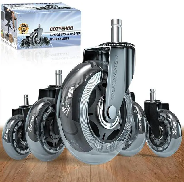 Main image of Office Chair Wheels Replacement, Transparent 3 Inch Heavy-Duty Computer Gaming Desk Rubber Casters,Smooth & Silence Gliding for All Floors Including Hardwood Carpet, Set of 5