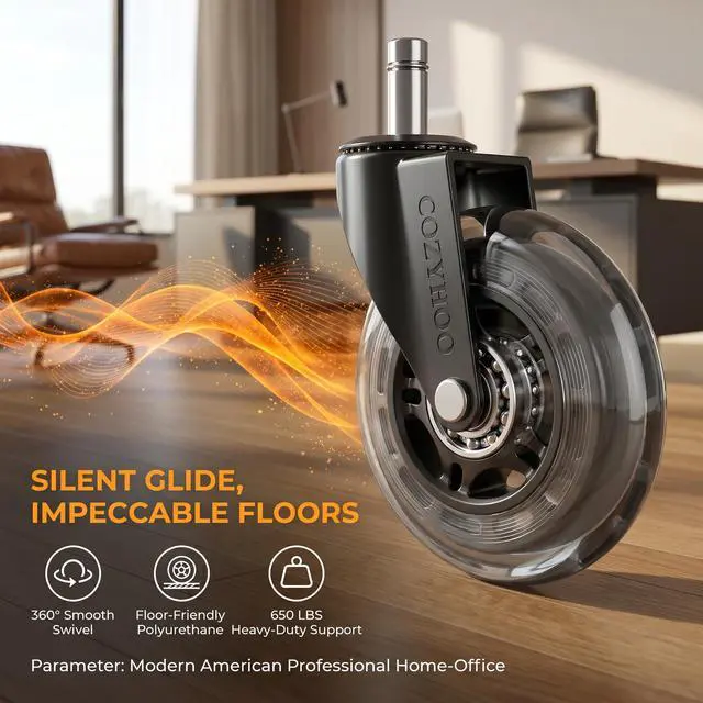 Alt view image 2 of 7 - Office Chair Wheels Replacement, Transparent 3 Inch Heavy-Duty Computer Gaming Desk Rubber Casters,Smooth & Silence Gliding for All Floors Including Hardwood Carpet, Set of 5