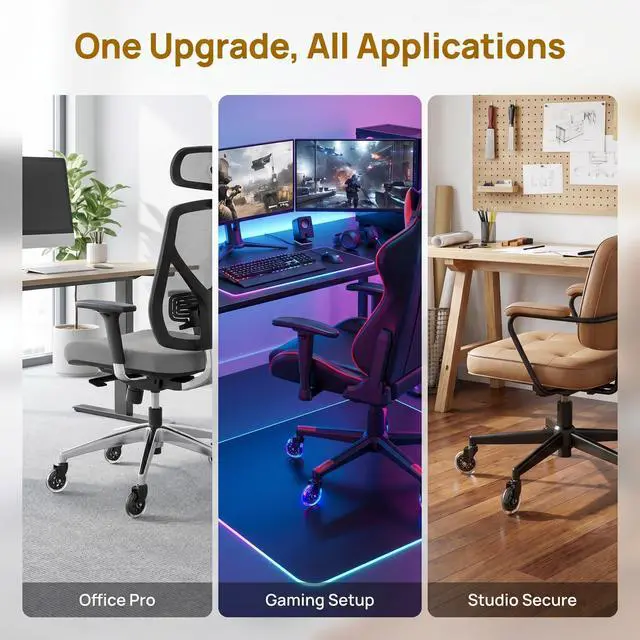 Alt view image 5 of 7 - Office Chair Wheels Replacement, Transparent 3 Inch Heavy-Duty Computer Gaming Desk Rubber Casters,Smooth & Silence Gliding for All Floors Including Hardwood Carpet, Set of 5