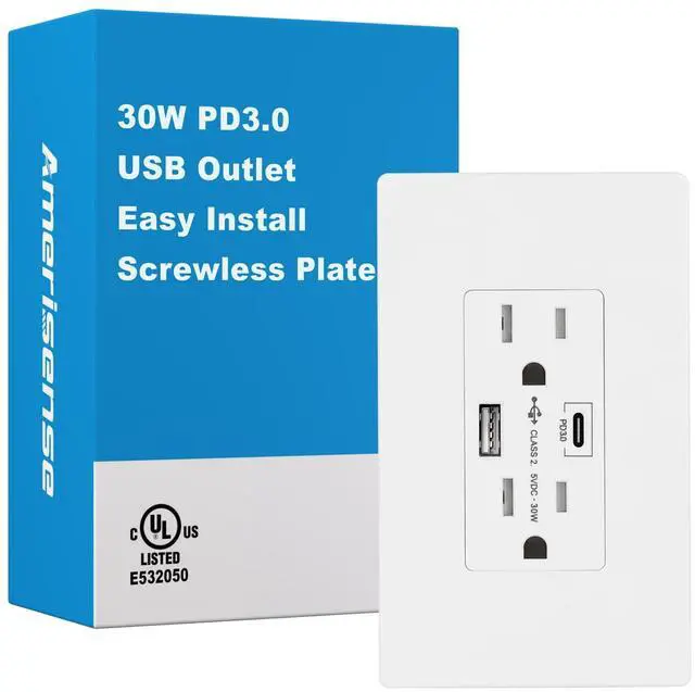 Main image of 30W PD3.0 USB Wall Outlet, 15 Amp Tamper-Resistant Receptacle with USB Type C & Type A Ports, USB Charger for iPhone/iPad/Samsung/LG/MacBook air, UL Listed