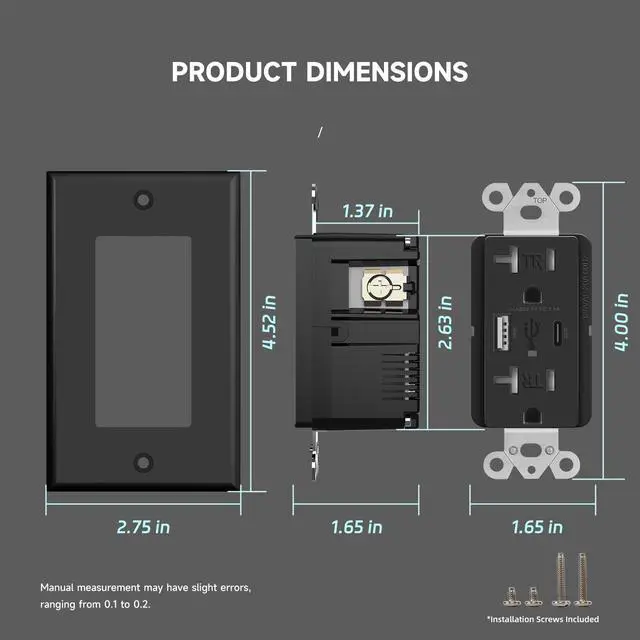Alt view image 6 of 7 - 30W USB C Wall Outlet, PD3.0 Power Delivery USB Outlets Receptacles, 20Amp Ultra Fast Speed Tamper Resistant USB Outlet, Wall Plate Included, FCC&UL Listed (Black, 1 Pack)