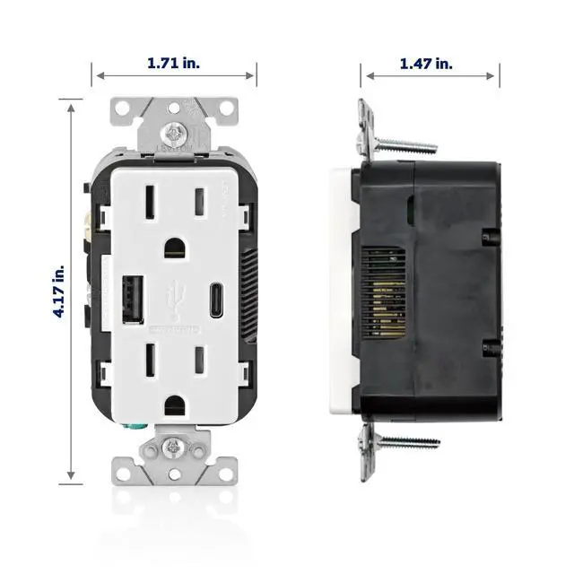 Alt view image 4 of 6 - 18W USB Type-A/C in-Wall Charger with 15A Tamper-Resistant Outlet, USB Charger for Smartphones, Not for Laptops, T5638-W, White