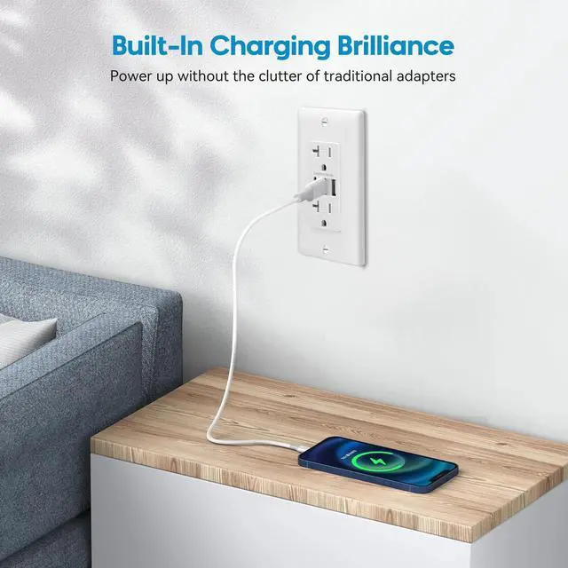 Alt view image 4 of 7 - USB C Wall Outlet Receptacle, 30W Charging Power Outlet with 3 USB-C & A Ports, 20 Amp Receptacle Plug, Tamper Resistant Power Outlet, Standard Wall Plate Included, UL Listed, White
