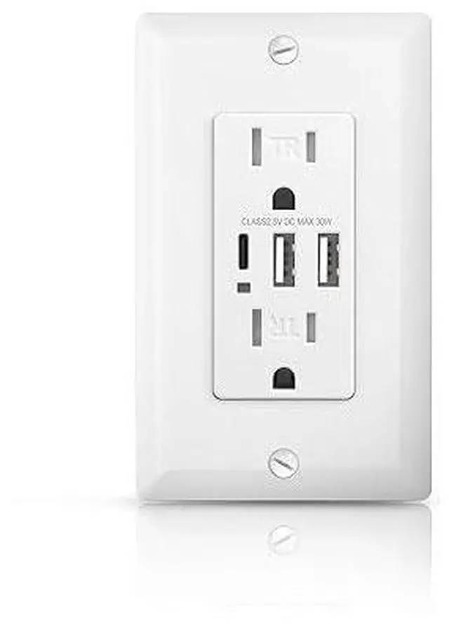 Main image of USB Outlet with 3 Ports, 30W 6Amp USB C Wall Outlets, 15A Tamper Resistant Receptacle with 2 Type A & 1 Type C Port, UL & FCC Listed, Wall Plate Included, White