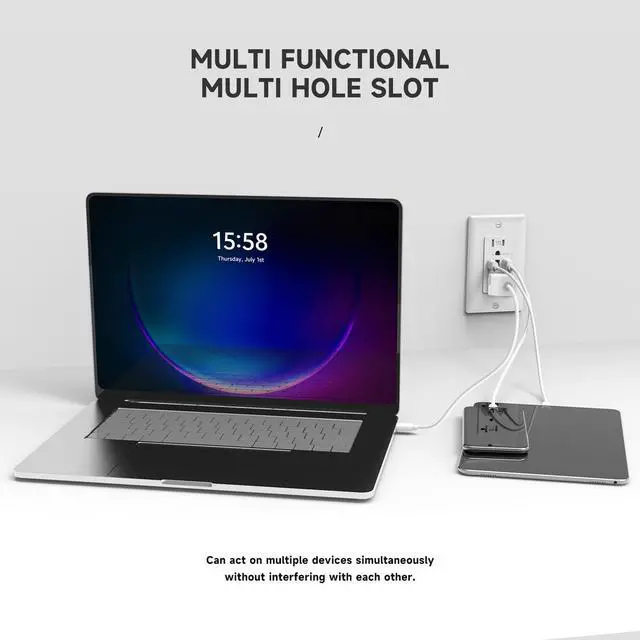 Alt view image 5 of 7 - USB Outlet with 3 Ports, 30W 6Amp USB C Wall Outlets, 15A Tamper Resistant Receptacle with 2 Type A & 1 Type C Port, UL & FCC Listed, Wall Plate Included, White