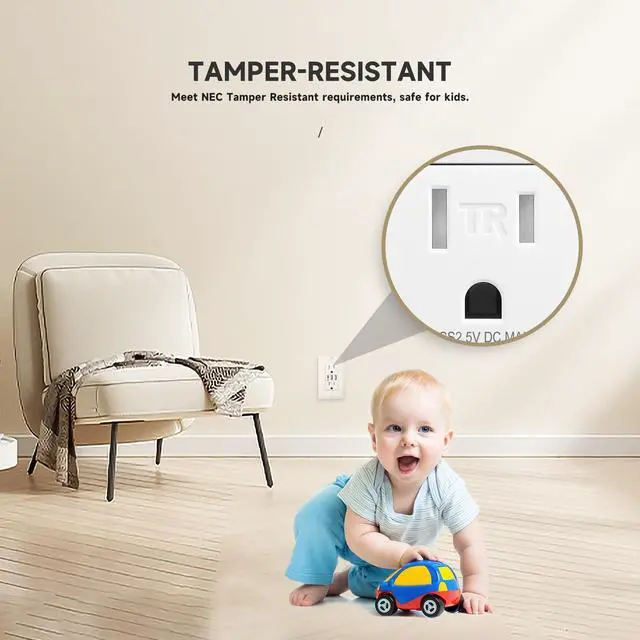 Alt view image 6 of 7 - USB Outlet with 3 Ports, 30W 6Amp USB C Wall Outlets, 15A Tamper Resistant Receptacle with 2 Type A & 1 Type C Port, UL & FCC Listed, Wall Plate Included, White