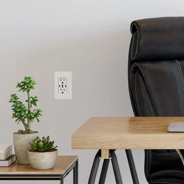 Alt view image 5 of 5 - 6.0A USB Outlet, 3-Port 30W Wall Outlets with 2 Type C & 1 Type A, 15 Amp Receptacle Plug, Tamper Resistant Receptacle, Screwless Wall Plate UC2A1-15A6ASP, ETL Listed, White, 1 Pack