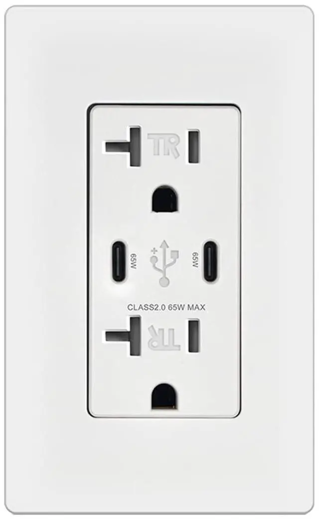 Main image of 65W 2-Port USB C Wall Outlet, PD 3.0 GaN Tamper-Resistant 15 Amp Electrical Receptacle with Dual Type C Ports, Fast Charging for Phone/Laptop Screwless Wall Plate Included, ETL Listed 1Pack