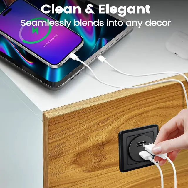Alt view image 2 of 7 - RV USB Outlet 12V Wall Mount,PD3.0 30W & QC3.0 18W USB-A/C Dual Port Socket, 12V Aluminum USB Quick Charging Outlet with Black Faceplate, Great for RV, Boat, Caravan, Camper Trailer (1)