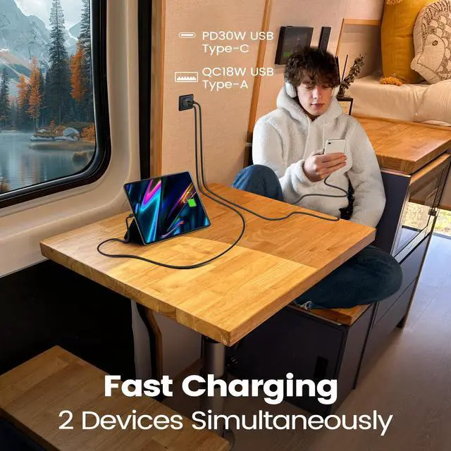 Alt view image 3 of 7 - RV USB Outlet 12V Wall Mount,PD3.0 30W & QC3.0 18W USB-A/C Dual Port Socket, 12V Aluminum USB Quick Charging Outlet with Black Faceplate, Great for RV, Boat, Caravan, Camper Trailer (1)