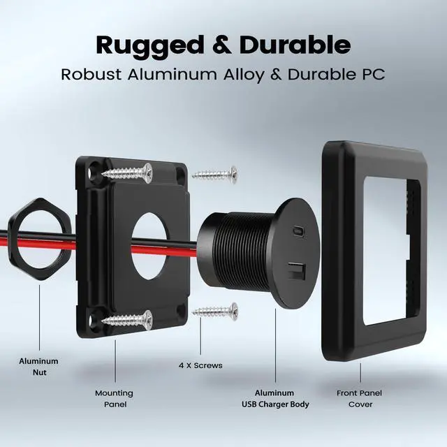 Alt view image 5 of 7 - RV USB Outlet 12V Wall Mount,PD3.0 30W & QC3.0 18W USB-A/C Dual Port Socket, 12V Aluminum USB Quick Charging Outlet with Black Faceplate, Great for RV, Boat, Caravan, Camper Trailer (1)