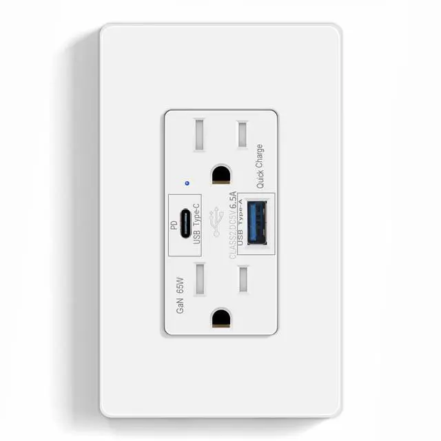 Main image of USB C Outlet PD3.0,1PK GaN 65W Type C Outlet,Fast Charging USB-C Charger,15 Amp Tamper Resistant Receptacle,Electrical USB Socket Charge for Mac Air,iPhone 14 Pro Max,Android,UL Listed